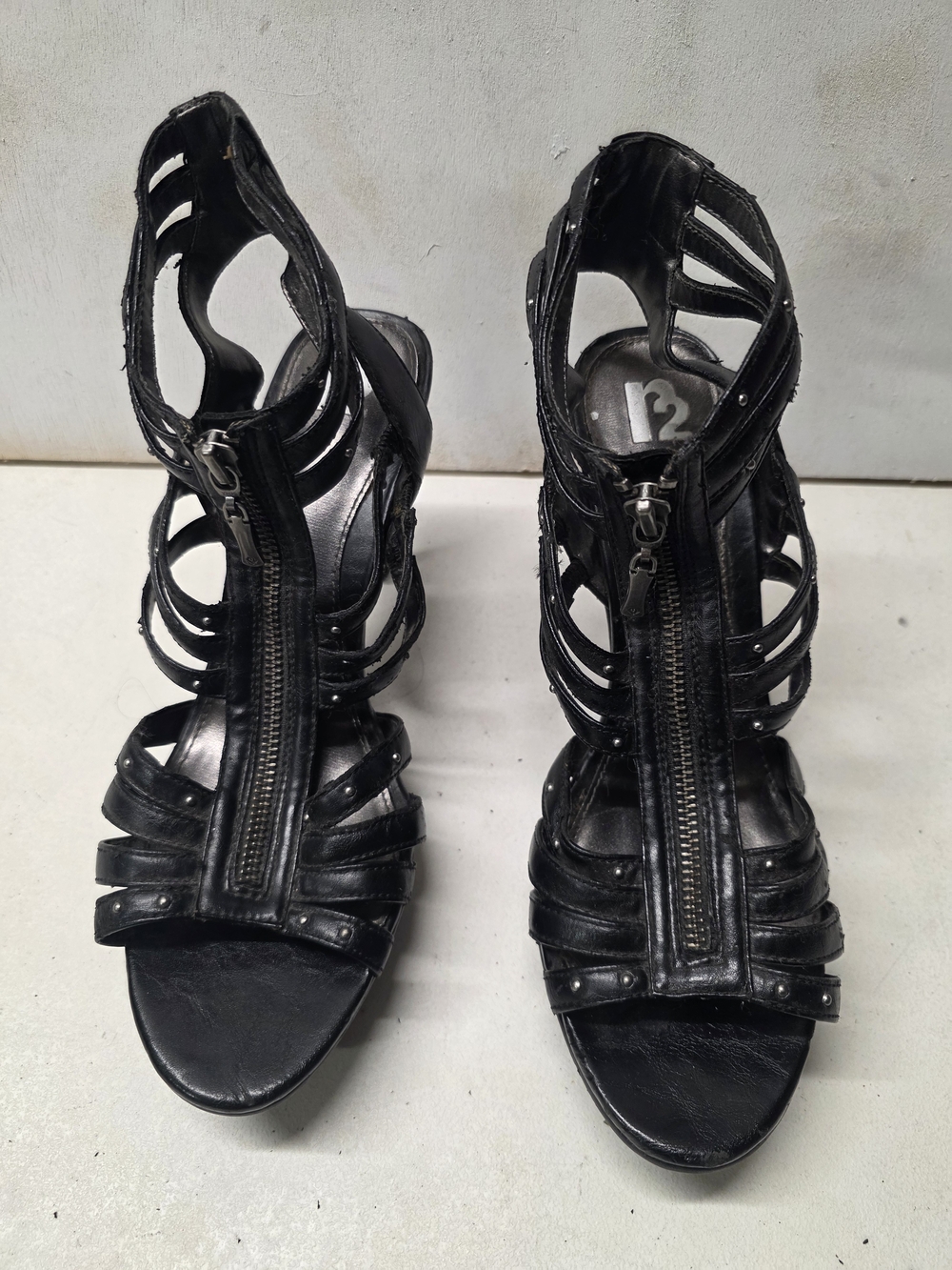 R2 Black Strappy Zip-Front Gladiator Heels